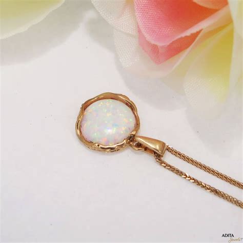 White Opal Pendant 14k Gold Necklace 14k Yellow Gold Etsy