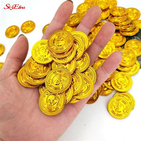 Buy 50pcs 25mm Plastic Gold Treasure Coin Captain