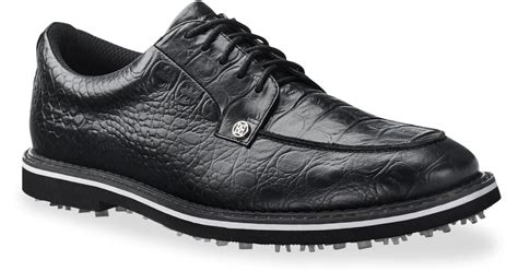 Gfore Gallivanter Pintuck Croc Embossed Leather Golf Shoes In Black