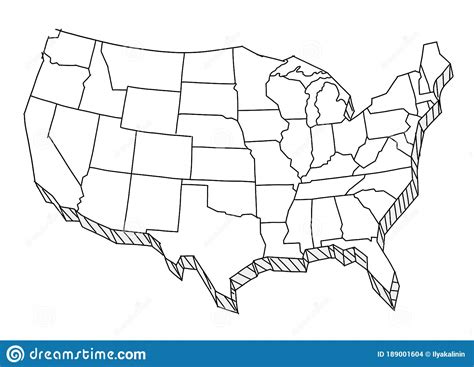 Usa Map Sketch Tourist United States Of America Country Freehand