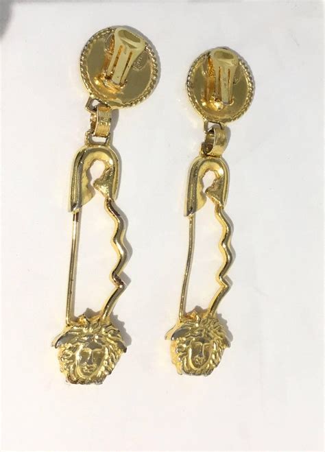 Gianni Versace Iconic Xl Safety Pin Medusa Drop Earrings For Sale At