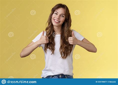 Cheerful Enthusiastic Young Woman Support Lgbtq Pride Give Thumbs Up Tilt Head Approval Like