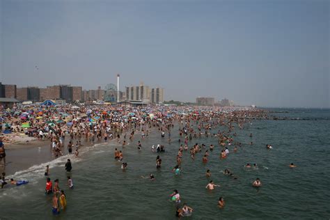 Coney Island Beach Full Of People Crowded Beach At Coney