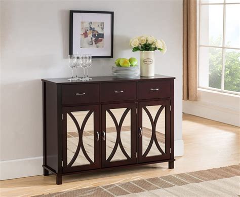 Buffet Server Cabinet Console Table Mirrored Doors Espresso Finish Farmhouse Buffets And