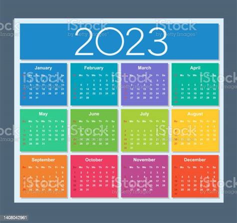 Ilustración De Calendario Colorido Para El Año 2023 La Semana Comienza