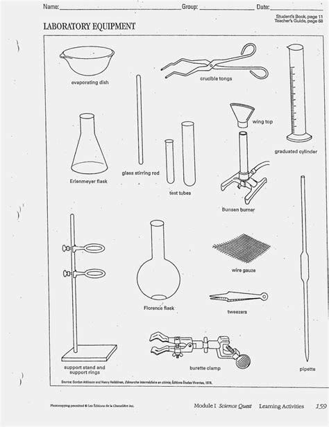 Science Lab Equipment Worksheet