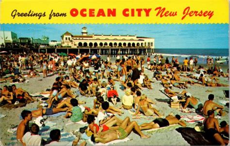 Vintage Postcard Greetings From Ocean City New Jersey Boardwalk Surfing