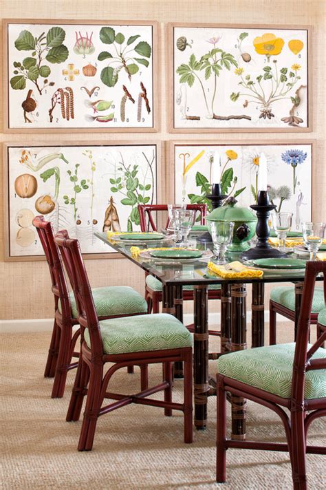 Tips on creating cozy dining room walls. Decorating with Botanical Prints - Town & Country Living