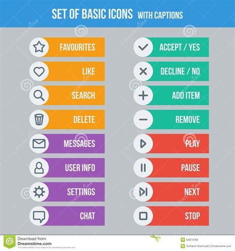 Flat Ui Design Elements Set Of Basic Web Icons Stock Vector