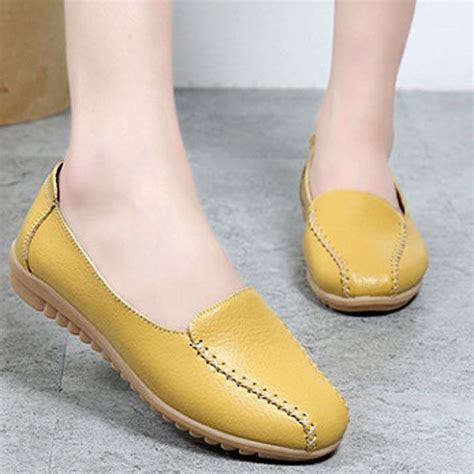 Pure Color Stitching Leather Soft Flat Shoes For Women Women Shoes