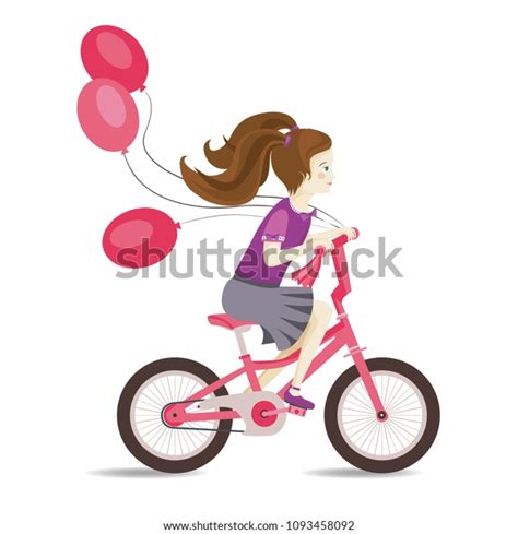 Little Cute Girl Riding Pink Bike Stock Vector Royalty Free