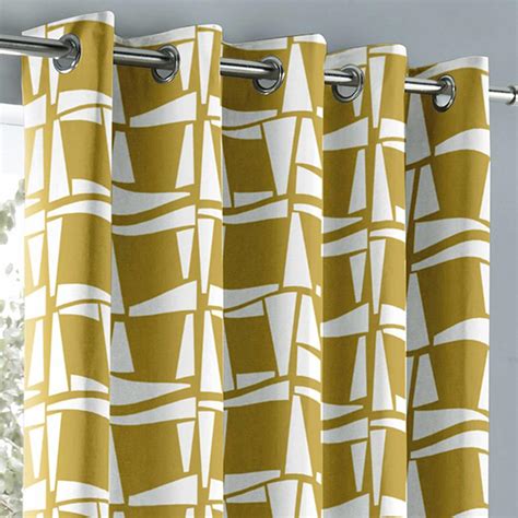 Mustard Eyelet Curtain Pairs Yellow Ochre Ring Top Lined Ready Made