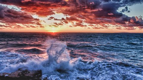 Nature Sea Water Waves Hdr Sunset Clouds 3840x2160