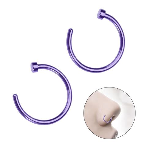 Pcs Unisex Surgical Titanium Steel Open Nose Ring Hoop Nose Piercing Stud Mm Purple