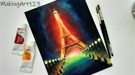 Eiffel Tower Painting Easy Step By Step Acrylic Painting Tutorial For