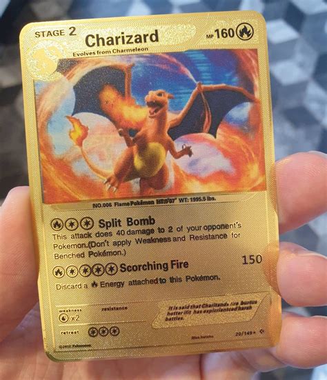 Pokemon Go Gold Charizard Card Metal Custom Pokemon Card Etsy