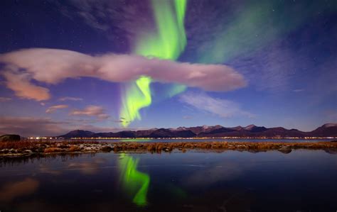 Tierranaturaleza Aurora Boreal Cielo Montaña Noche Lago Luz Noruega