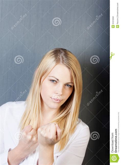Angry Young Woman With Clenched Fists Stock Image Image Of Beautiful