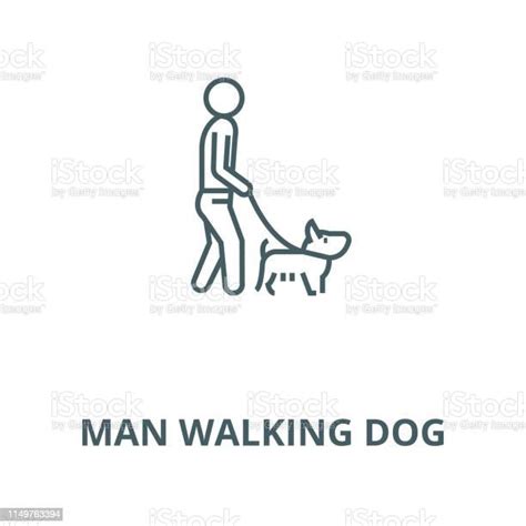 Man Walking Dog Vector Line Icon Linear Concept Outline Sign Symbol