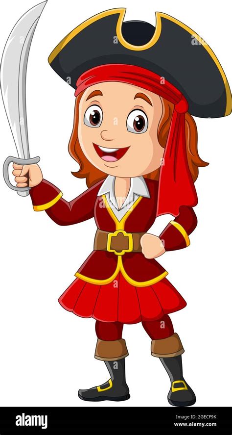 Cartoon Pirate Girl Holding A Sword Stock Vector Image And Art Alamy