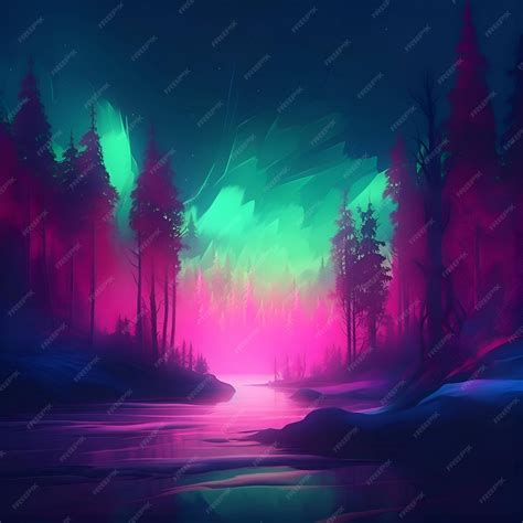 Premium Ai Image Fantasy Landscape With Forest And Lake In The Night