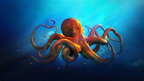 Underwater World Animals Octopus Ocean Sea Fantasy Artwork Art