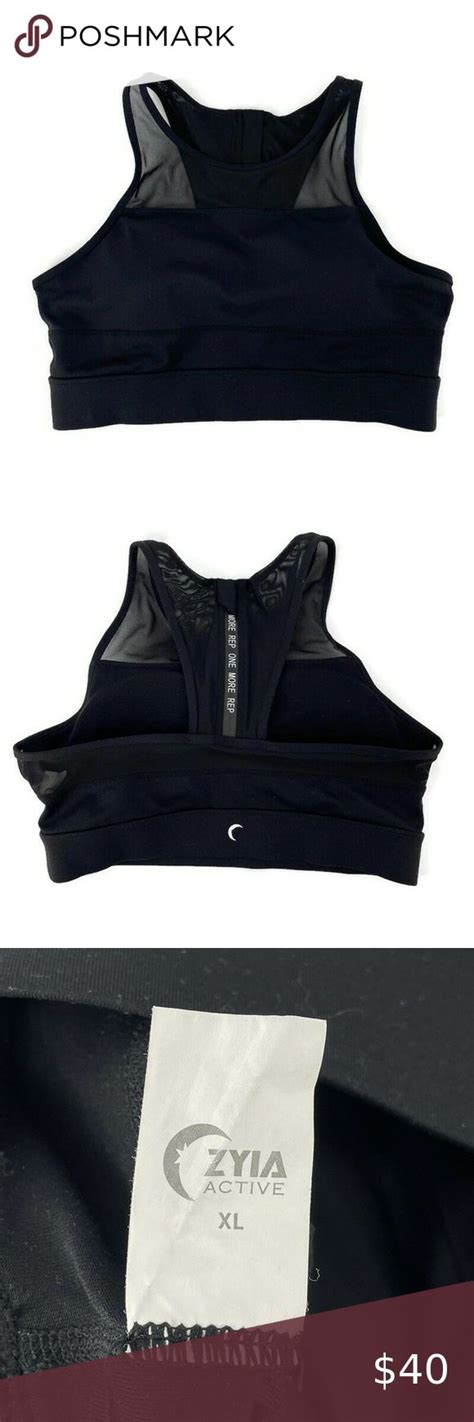 Zyia Active One More Rep Sports Bra Black Zip Back Mesh Panel Size Xl