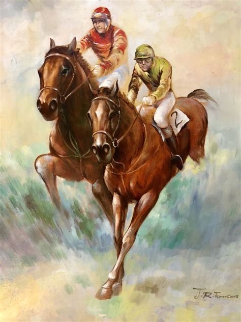 Original Canvas Painting Horse Racing Jockeys Equestrian Art 20 X 24