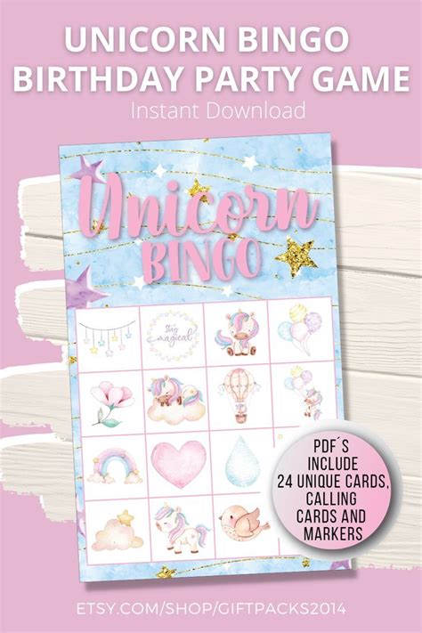 Unicorn Bingo Game Unicorn Birthday Party Printable Bingo Etsy