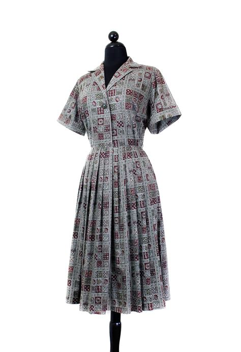 1950s Shirtwaist Dress Hearth And Home Vintage Cotton Print 50s