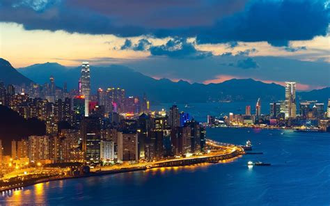 1112713 Sunset Sea City Cityscape Hong Kong Skyline Skyscraper