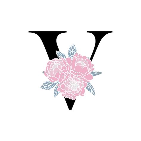 Premium Vector Floral Monogram V Peony Bouquet Letter V Wedding Initials