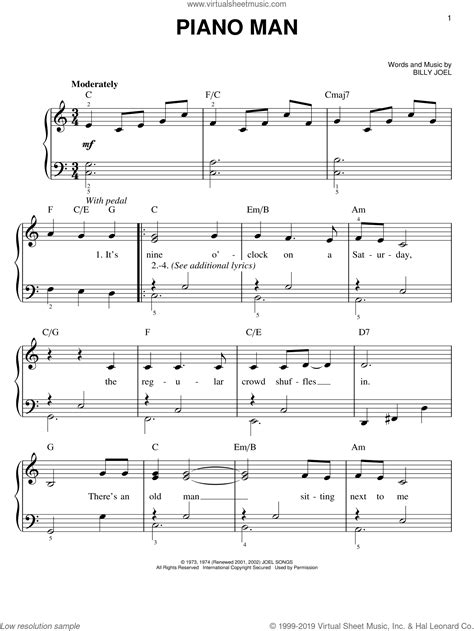 Discover our tablature, blank music sheet, score, grids and chord charts for guitar, piano and other free downloadable printable sheets! Joel - Piano Man, (beginner) sheet music for piano solo PDF