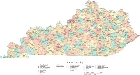 State Map Of Kentucky In Adobe Illustrator Vector Format Detailed