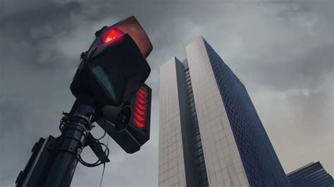 Digital Art Traffic Lights Urban Skyscraper Building Anime Hd