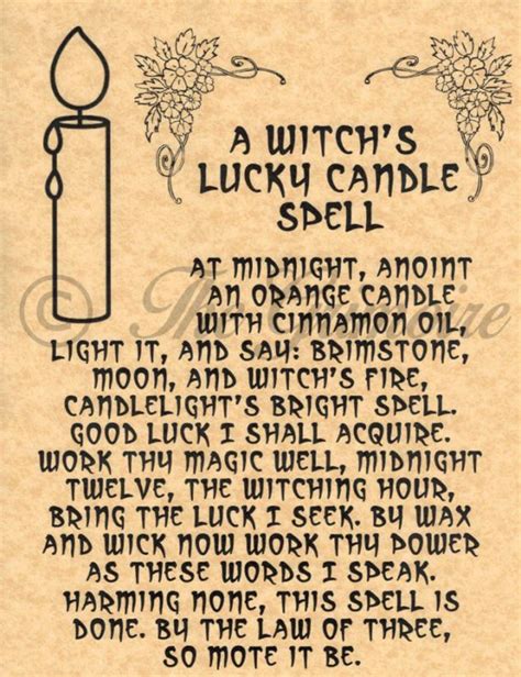 Witchs Lucky Candle Spell Book Of Shadows Spell Page Bos Pages