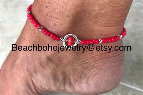 Boho Anklets Womans Anklet Ankle Bracelet Red Anklet Etsy