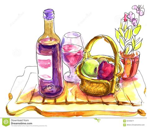 Wine Tasting Sketch Pen And Watercolor Drawings Stock Image 62433271