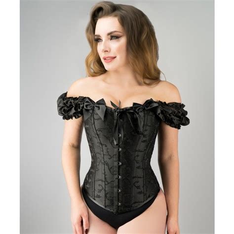 Black Overbust With Ruched Sleeves And Bows Overbust Corset Waist