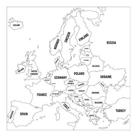 Outline Map Of Europe Simplified Wireframe Map Of Black Lined Borders