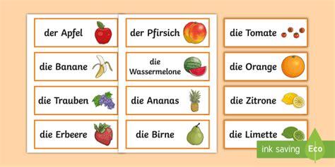 Cartes De Vocabulaire Les Fruits En Allemand