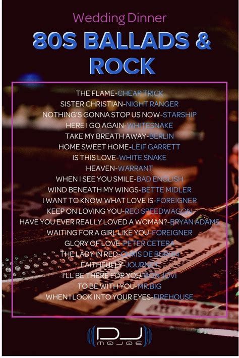 Each is track selected to cater for each and every moment of your dinner party. Wedding Dinner Playlist - 80s Ballads & Rock | 80s music ...
