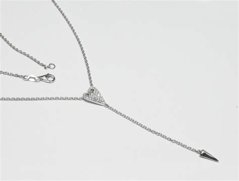 18k White Gold Lariat Necklace Diamond Heart Necklace Etsy