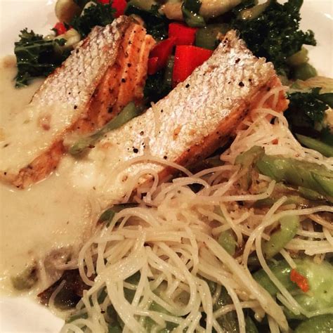 Substitute worcestershire sauce for soy sauce i like this: Delicious Spring Dinner...Salmon steak with rice noodles, hardy salad and white sauce # ...