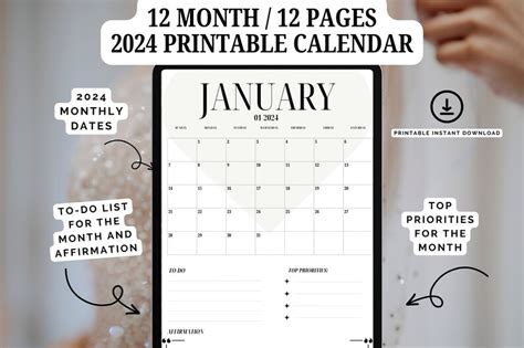 2024 Printable Calendar 2024 Calendar 2024 Planner 2024 Minimalist