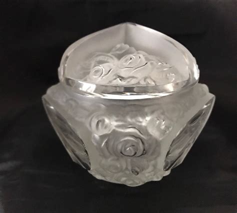 Crystal Trinket Box With Cut To Clear Frosted Rose Blossom Etsy