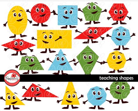 Teaching Shapes Flashcards And Clipart School Teacher Clip Etsy