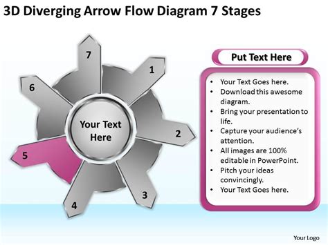 3d Diverging Arrow Flow Diagram 7 Stages Arrows Process Software