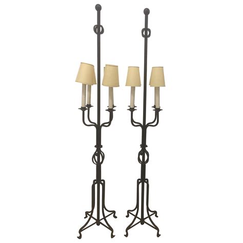 A Pair Of Black Wrought Iron Swing Arm Floor Lamps At 1stdibs Black