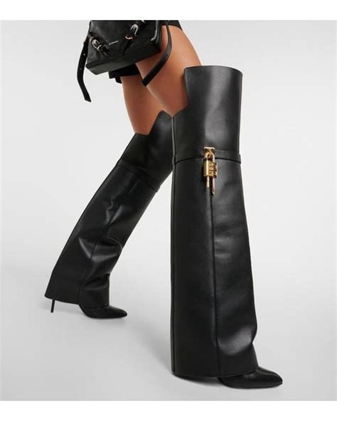 Givenchy Shark Lock Stiletto Over The Knee Boots In Leather In Black Lyst